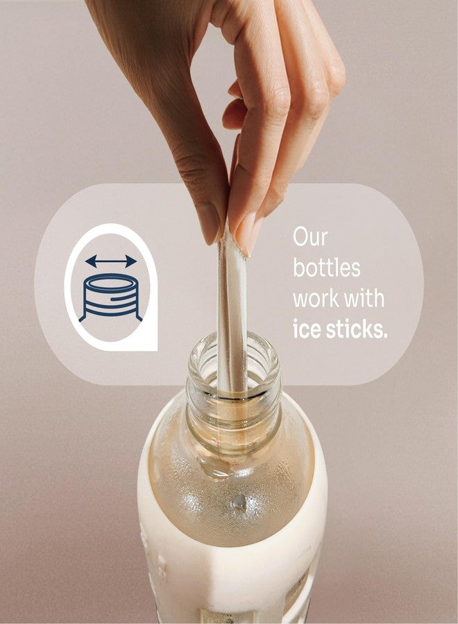 purifyou 40oz / 32oz / 22oz / 12oz Borosilicate Glass Water Bottle with Time & Volume Markers, Silicone Sleeve, Stainless Steel Lid | Reusable Glass Bottle for Water & Juice (22oz Pearled Ivory) - Image 5